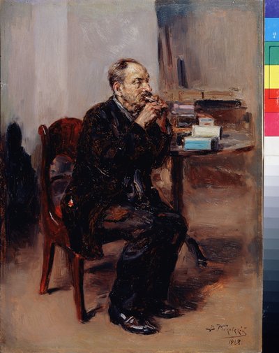 Degustation de tabac. (Tobaksmagning). Peinture af Vladimir Yegorovich Makovski (Makovsky, Makovskij) (1846-1920), huile sur toile af Vladimir Egorovic Makovsky