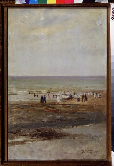 På stranden (På stranden). Maleri af Vladimir Yegorovich Makovsky (Makovsky, Makovskij) (1846-1920), olie på lærred af Vladimir Egorovic Makovsky