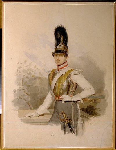 Portræt af grev Valentin Grigoryevich Stroganov (1801-1833) (portræt af grev V.G.Stroganov). værk af Vladimir Ivanovich Hau (Gau) (1816-1895), akvarel på papir, før 1832. Russisk kunst af Vladimir Ivanovich Hau