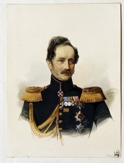 Portræt af prins Alexey Fyodorovich Orlov (1787-1862) (Portræt af prinsen A. F. Orlov). russisk soldat og diplomat. Værk af Vladimir Ivanovich Hau (Gau) (1816-1895), akvarel på papir af Vladimir Ivanovich Hau
