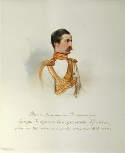 Portræt af grev Heinrich Cyprianovich von Kreutz (Fra albummet af de kejserlige hestevagter) - Hau (Gau), Vladimir Ivanovich (1816-1895) - 1846-1849 - Akvarel på papir - Institut for russisk litteratur IRLI (Pushkin-huset), Sankt Petersborg af Vladimir Ivanovich Hau
