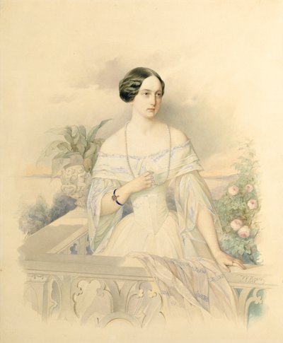 Portræt af storhertuginde Olga Nikolaevna, 1846 (wc på pap) af Vladimir Ivanovich Hau