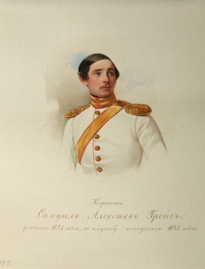 Portræt af Samuil Alexeyevich Greig (1827-1887) (Fra albummet med de kejserlige hestevagter) - Hau (Gau), Vladimir Ivanovich (1816-1895) - 1846-1849 - Akvarel på papir - Institut for russisk litteratur IRLI (Pushkin- Hus), Skt. Petersborg af Vladimir Ivanovich Hau
