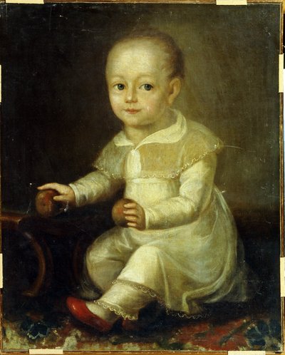Portræt af et barn med æbler. (Portræt af et barn med æbler). Maleri af Vladimir Lukitch Borovikovsky (eller Borovikovsky) (1757-1825) af Vladimir Lukich Borovikovsky
