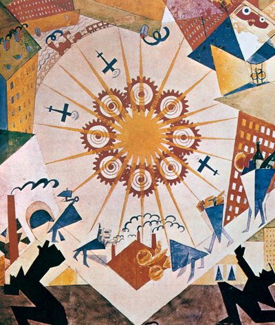 Indretningsdesign for Mystery Bouffe, 1919. af Vladimir Mayakovsky