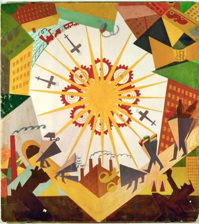 Scenografi til kunstnerens Mystery Bouffe (gouache, blyant på papir) af Vladimir Mayakovsky