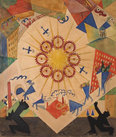 Forjættede land. Scenedesign til teaterstykket Mystery-Bouffe af Vladimir Mayakovsky, 1919. af Vladimir Vladimirovich Mayakovsky