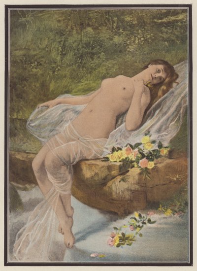 Kvinde med blomster (farve litho) af Vlaho Bukovac