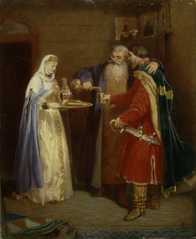 Boyers velkomst Boyer Morozov besøger prins Serebaren, 1865 af Vyacheslav Grigoryevich Schwarz