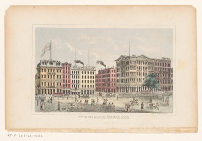 Park Row, Manhattan Trykkeriets plads 1868 (titel på objekt) af W.C. Rogers and Co.