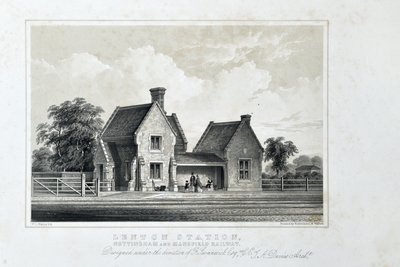 Lenton Station, Nottingham and Mansfield Railway, n. 1848 (sävytetty litografia paperille) af W.L. Walton