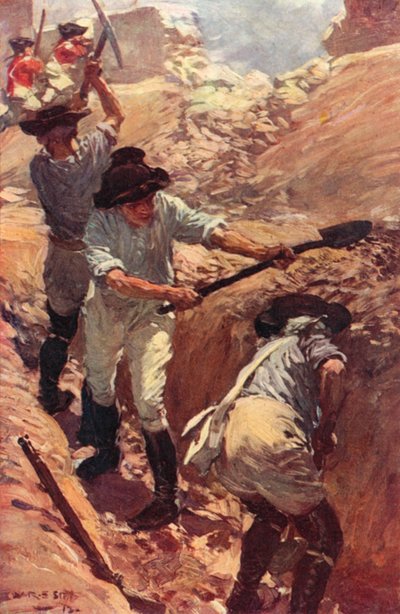 Clive in the Trenches at Arcot (farve litho) af W.R.S. (after) Stott