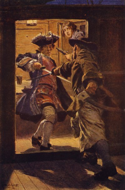 Illustration til kidnappet (farve litho) af W.R.S. (after) Stott