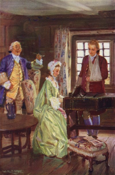 "Det var faktisk heller ikke længe før Jones var i stand til at tage hende til cembalo" (farve litho) af W.R.S. (after) Stott