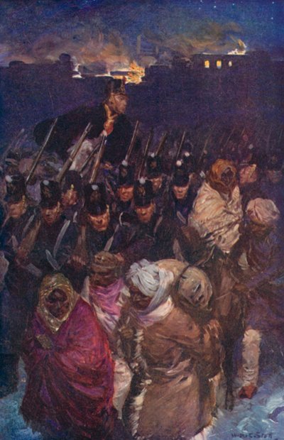Den britiske hærs tilbagetog fra Kabul (farve litho) af W.R.S. (after) Stott