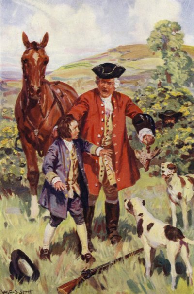 "Herren, efter at have ransaget drengen fordømte stor hævn, og svor, at han ville gøre hr. Allworthy bekendt" (farve litho) af W.R.S. (after) Stott