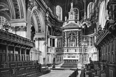 The Choir and Reredos, St Pauls Cathedral, 1908-1909. af W.S. Campbell