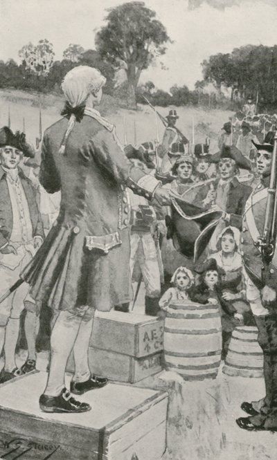 Guvernør Phillip talte til de første australske bosættere ved landgangen i Sydney Cove af W.S. Stacey