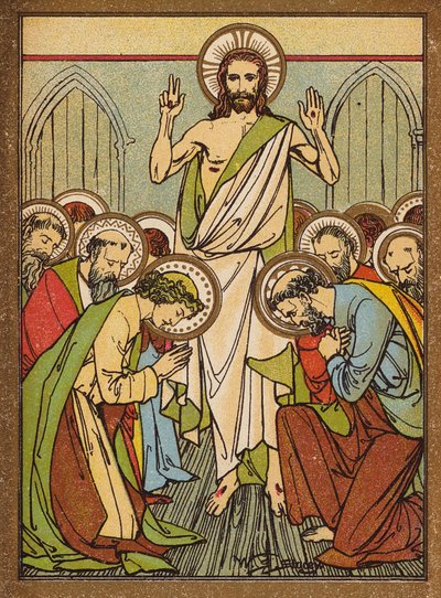 Jesus viser sig for apostlene i Jerusalem (farvelitografi) af W.S. Stacey