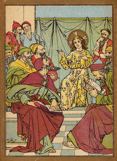 Jesus i templet i samtale med lægerne (farvelitografi) af W.S. Stacey
