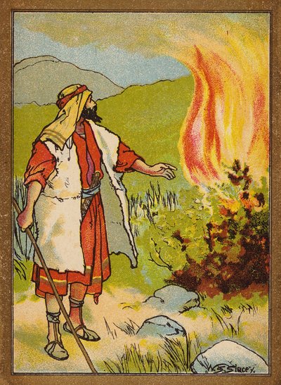 Moses og den brændende busk (farvelitografi) af W.S. Stacey