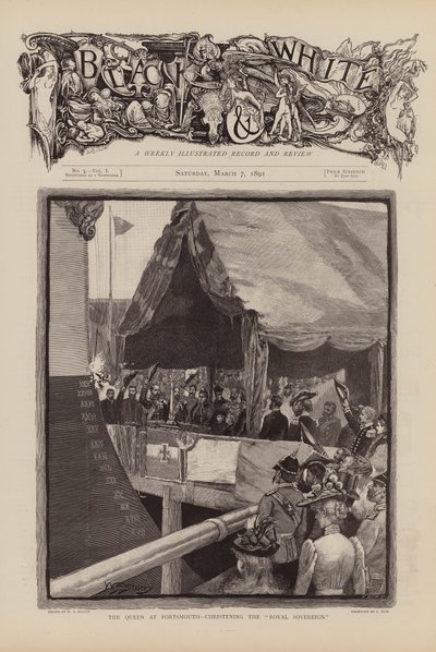 Dronning Victoria døber Royal Sovereign (kobberstik) af W.S. Stacey
