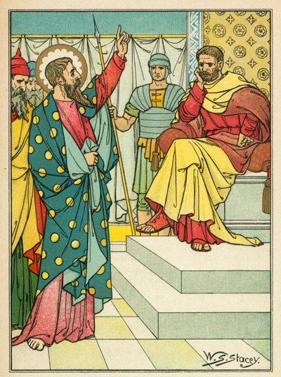 Paulus foran Felix (farvelitografi) af W.S. Stacey