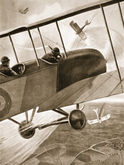 Kaptajn Bell-Irving engagerer tre af fjendens fly af W. Avis
