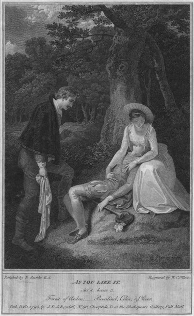 Som du kan lide det. Akt 4. Scene 3. Forest of Arden, - Rosalind, Celia & Oliver, 1798. af W. C. Wilson