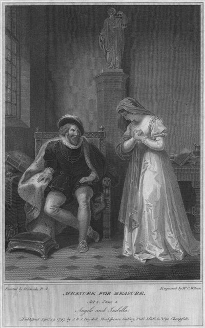 Mål for mål. Akt 2. Scene 4. Angelo og Isabella, 1797. af W. C. Wilson