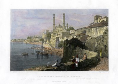 Aurangzebs moske i Benares, Indien, 1800-tallet af W Cook