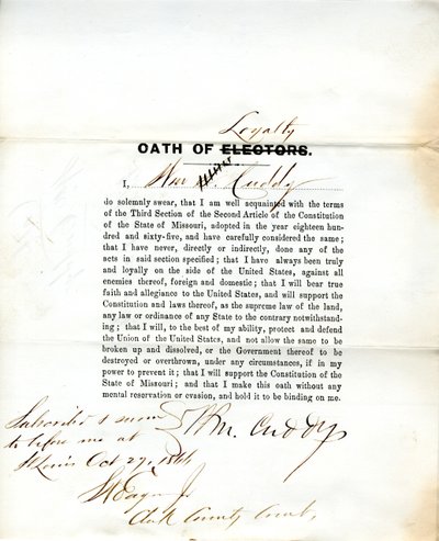 Loyalitet ed af Wm. Cuddy of Missouri, County of St. Louis af W. Cuddy