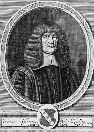 Portræt af Francis Glisson (1597-1677), britisk fysiker, anatom og læge, gravering af John Ward Dunsmore