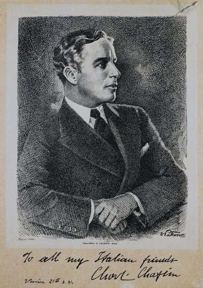 Portræt af Sir Charles Spencer Chaplin (1889-1977), engelsk skuespiller og instruktør af John Ward Dunsmore