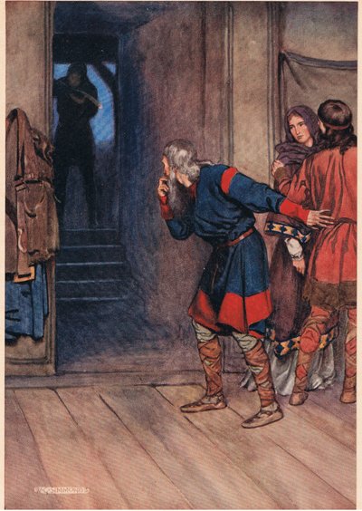 Polonius tester Hamlets fornuft, mens kongen og dronningen observerer, fra 