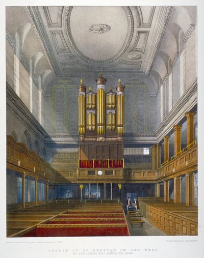 Interiør, mod vest, Church of St Dunstan i vest, Fleet Street, City of London, 1829 af W Ganci