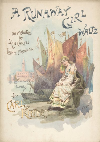 Design til musikcover: A Runaway Girl Waltz, 1898. af W. George