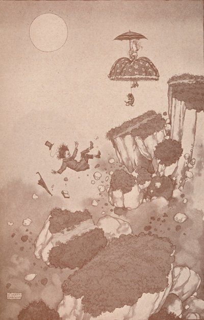 Hvordan opfinderen af flyet først fik ideen under et jordskred, c1918 1919 af William Heath Robinson