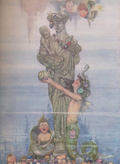 Hun satte statuen tilbage i sin have, c1930 af William Heath Robinson