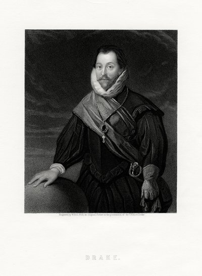 Sir Francis Drake, engelsk kaper, navigatør, flådepioner, politiker, 1800-tallet af W. Holl