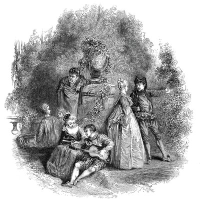 Scene fra Watteau i 1644, 1844. af W. J. Linton