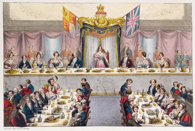Dronning Victoria (1819-1901) drikker Londons borgeres sundhed ved Guildhall Banket, 1837 af W. Lake
