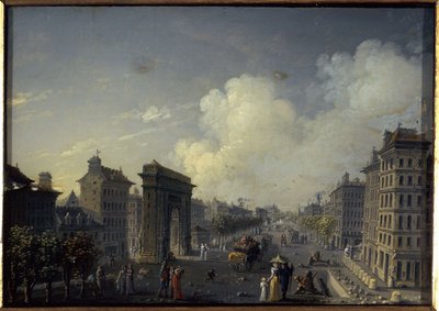 La porte de Saint-Denis et le boulevard, mellem 1801 og 1850 (olie på silke, glas) af W. Lebelle