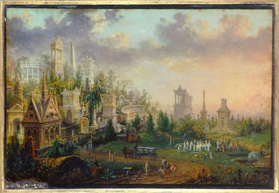 Pere lachaise-kirkegården i Paris Maleri af Lebelle (1800-tallet) 1835 søn. 0,16x0,12 m Paris, Carnavalet Museum af W. Lebelle