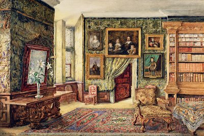 Biblioteket i Hardwick Hall, Derbyshire, 1891 (wc) af W. Nicholson