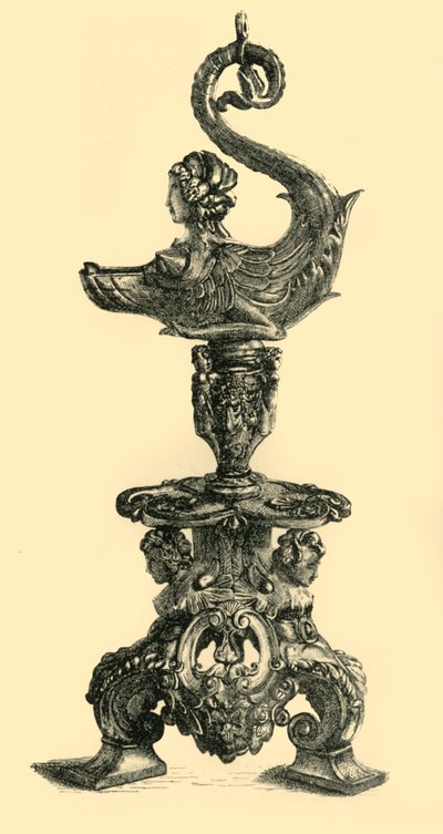 Lampe i form af sfinkslignende havdyr, c1510-1530, 1881. af W. W. McCarty