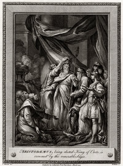 Aristodemus, der bliver valgt til konge af Kreta, krones af de ærværdige vismænd, 1777 af W. Walker