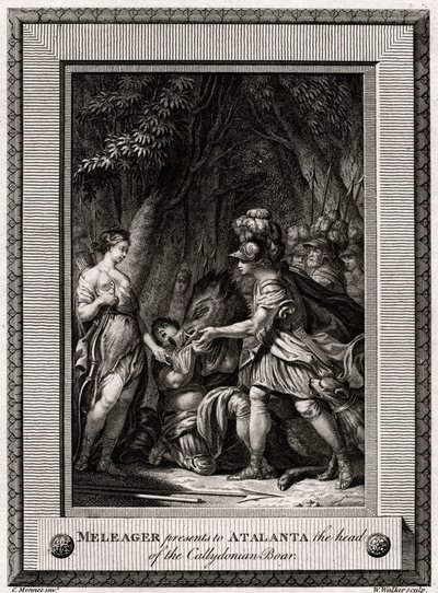 Meleager præsenterer for Atalanta hovedet af Callydonian Boar, 1774 af W. Walker