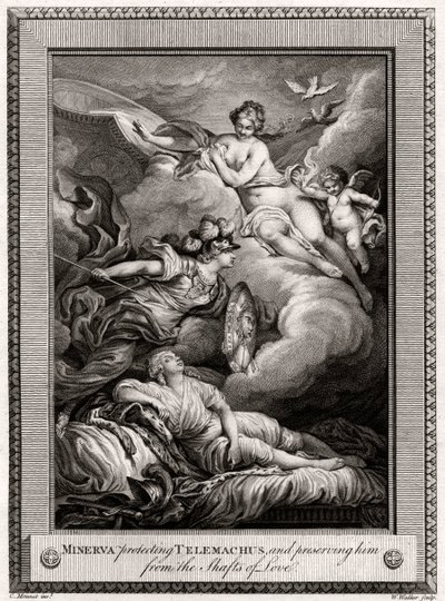 Minerva beskytter Telemachus og bevarer ham fra kærlighedens skafter, 1775. af W. Walker