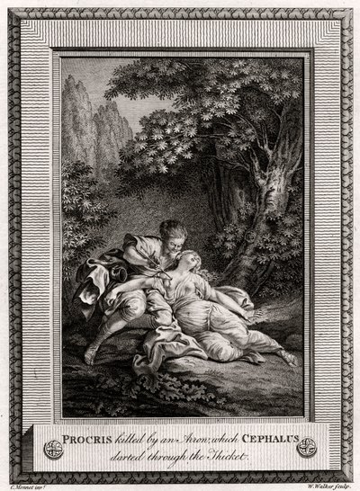 Procris dræbt af en pil, som Cephalus drønede gennem krattet, 1775 af W. Walker